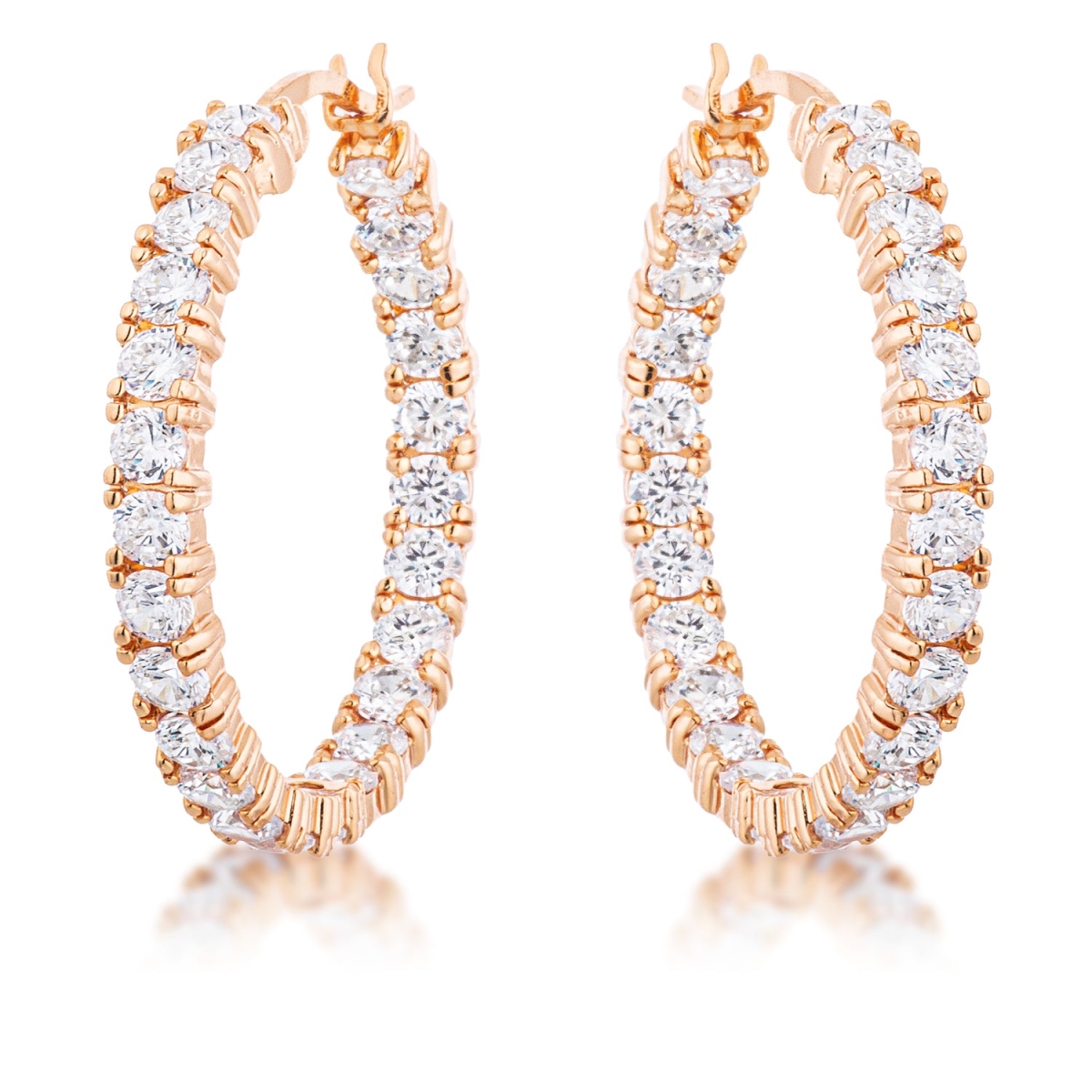 Rose Gold Plated CZ Hoop Earrings - 5.5 CT - Classic Design