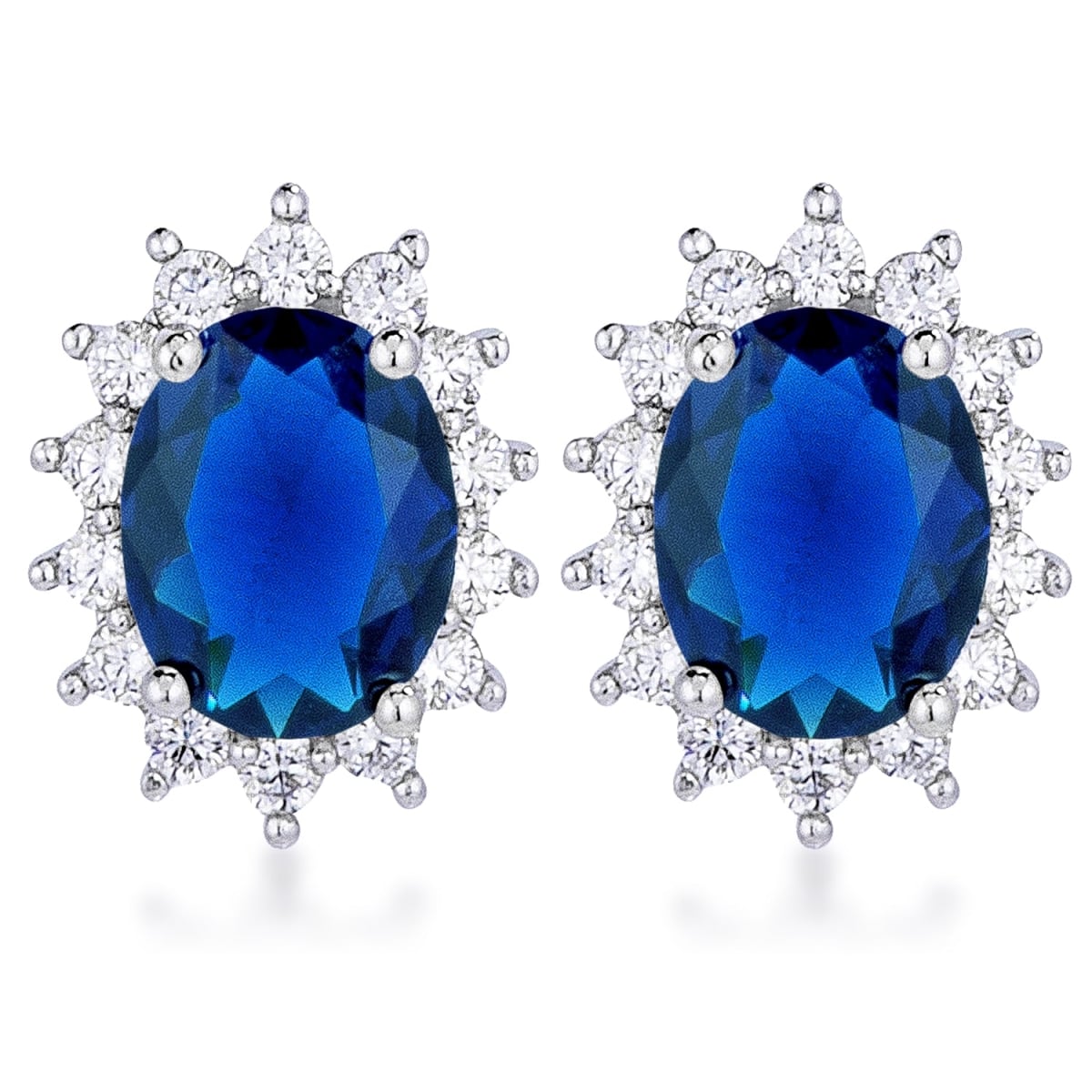 J Goodin E50201R-C30 Rhodium Plated Sapphire Blue Petite Royal Oval Earrings