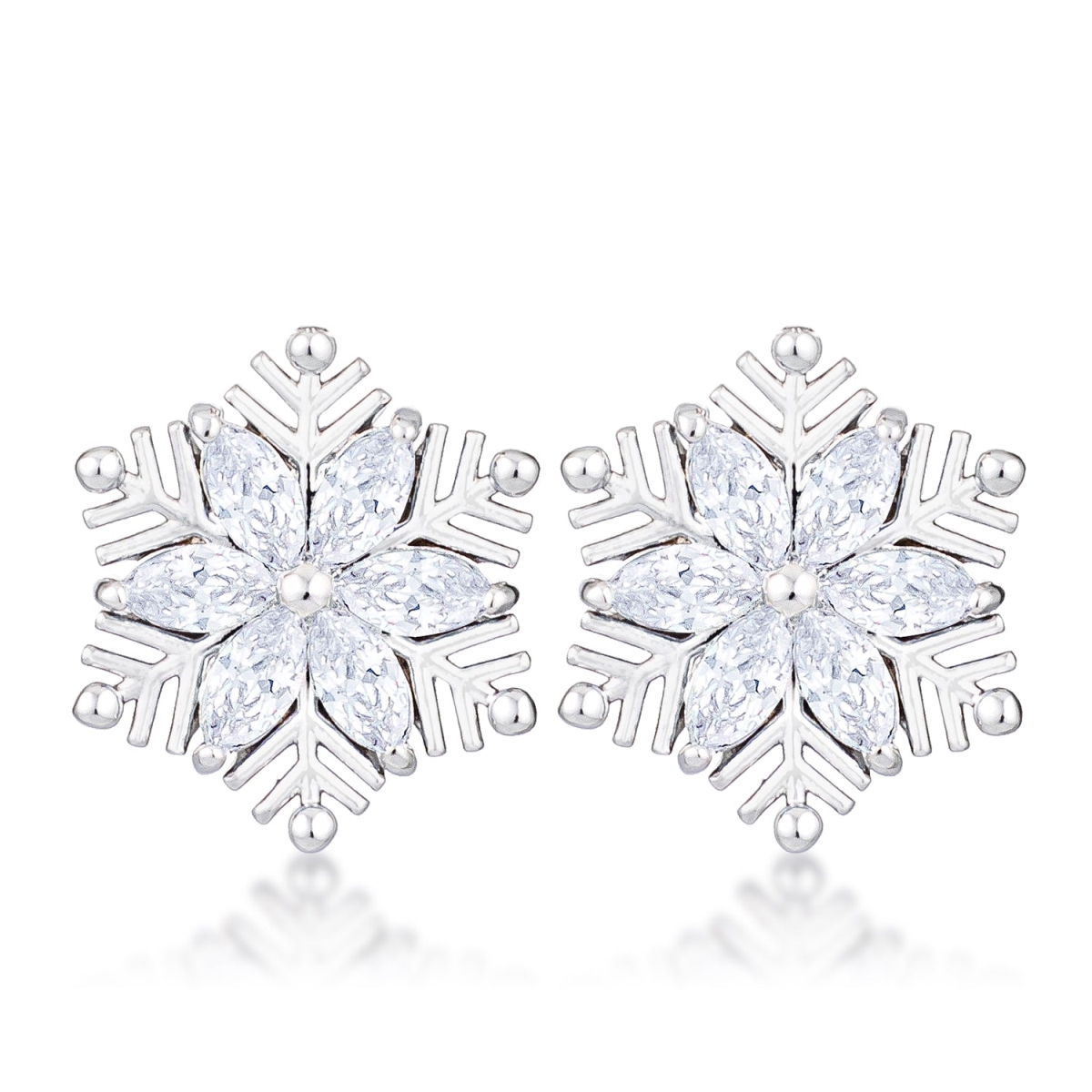 J Goodin E50204R-C01 13 x 11 mm 0.6 CT Rhodium Plated Clear Marquise Snowflake Earrings