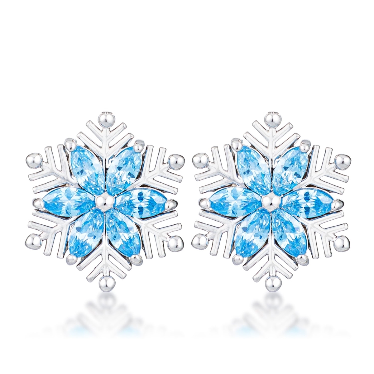 J Goodin E50204R-C31 13 x 11 mm Rhodium Plated Aqua Blue Marquise Snowflake Earrings