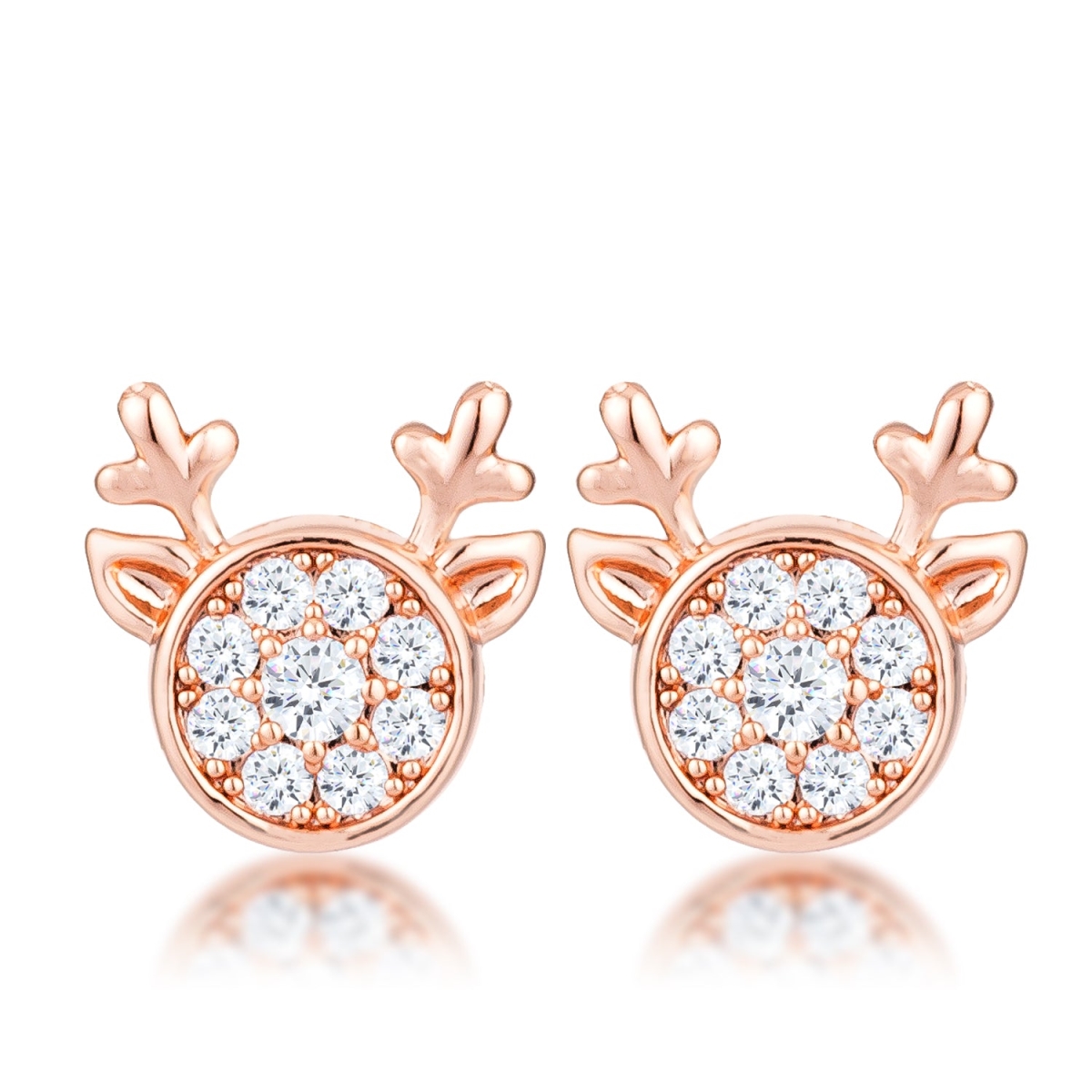 0.34 CT 18k Rose Gold Plated Clear CZ Reindeer Earrings
