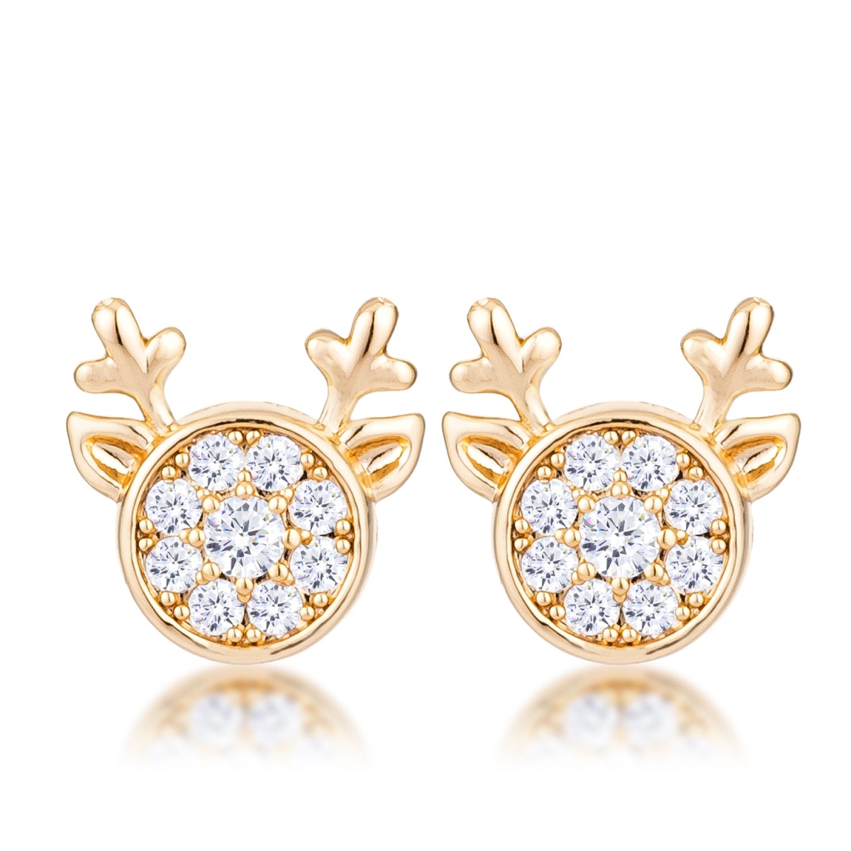 11 x 11 x 4 mm Gold Plated CZ Reindeer Earrings, Clear