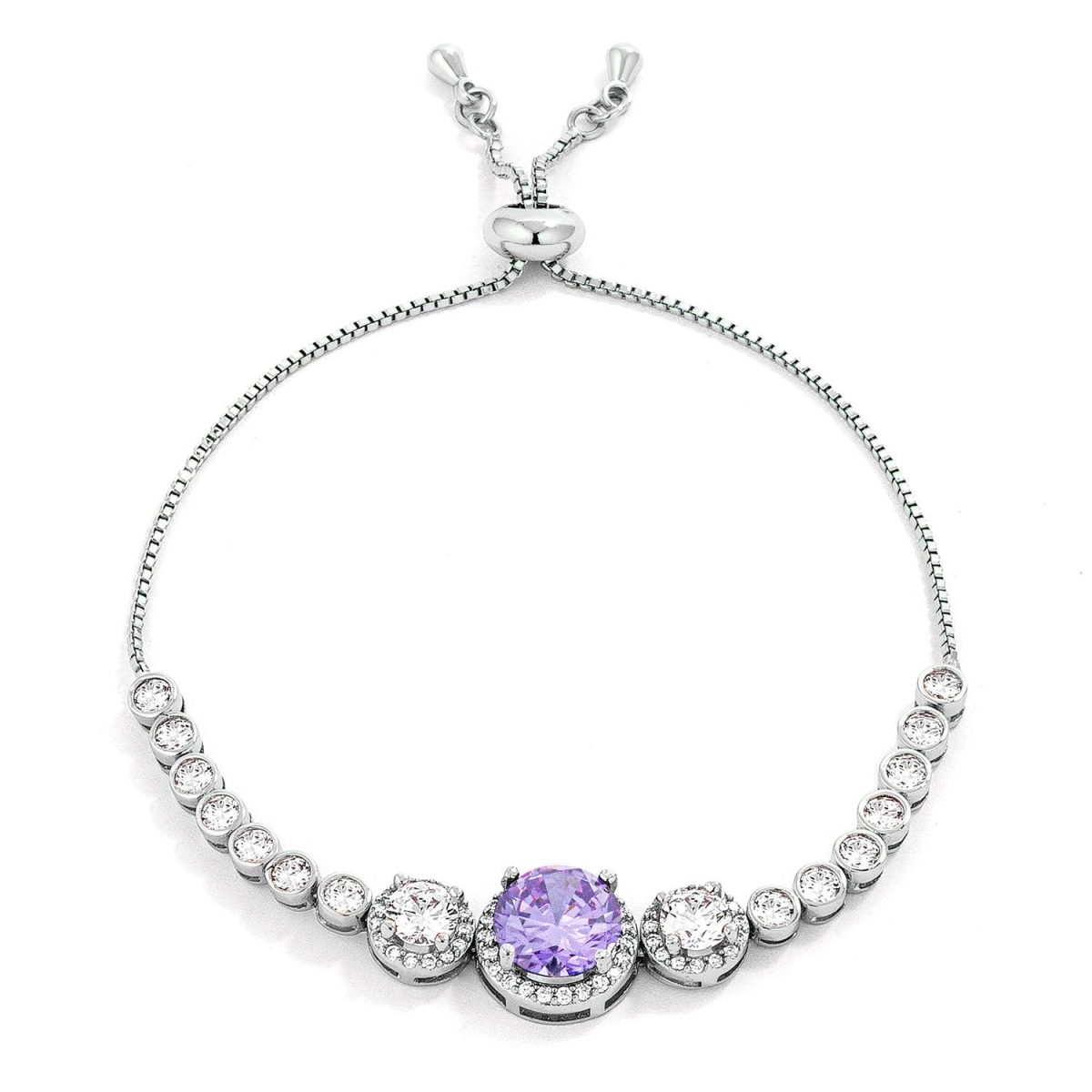 5.95 CT Graduated Lavender & Clear Cubic Zirconia Bolo Style Tennis Bracelet