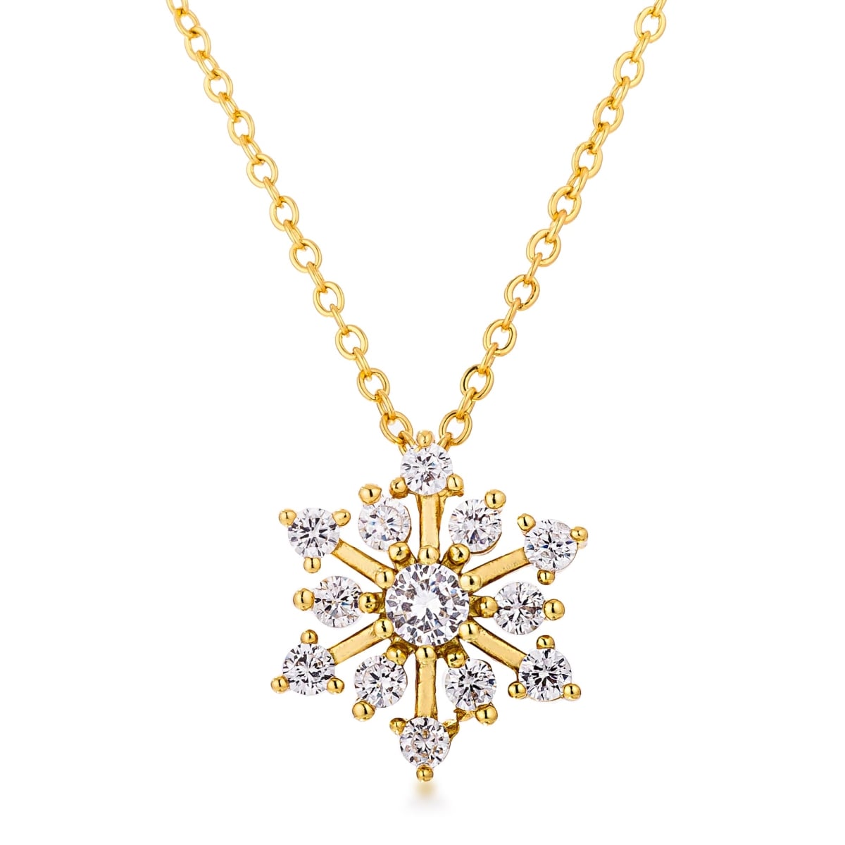 Contemporary Gold Plated CZ Snowflake Necklace, Clear