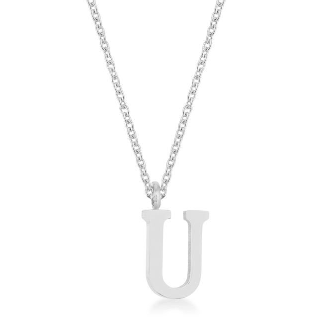 Picture of Jgoodin P11456R-V00-U Womens Elaina White Gold Rhodium Stainless Steel U Initial Necklace