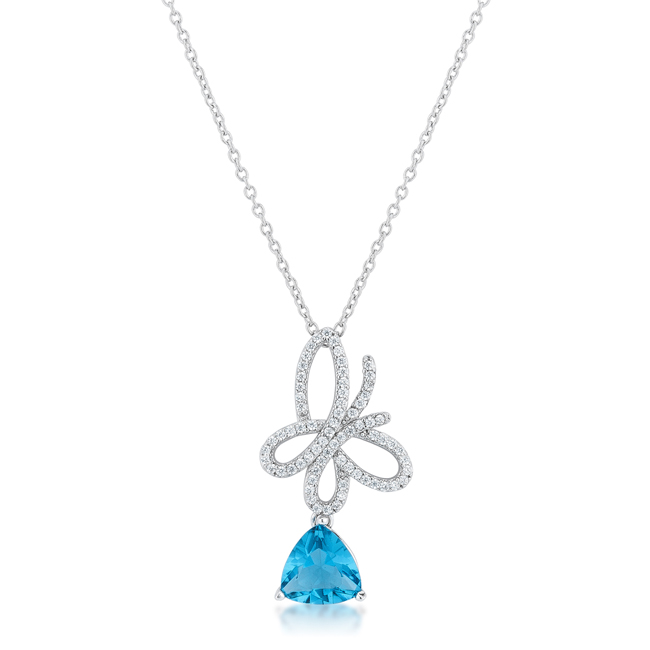 Picture of Jgoodin P11458R-C31 Claudia 2.3 CT Aqua Cubic Zirconia White Gold Rhodium Butterfly Drop Necklace