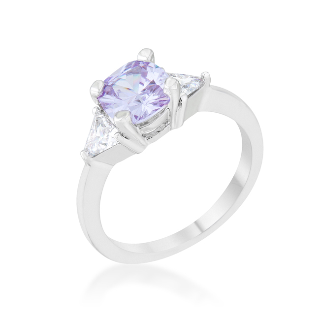 Picture of Jgoodin R08475R-C22-05 Womens Shonda 1.8 CT Cubic Zirconia Rhodium Cushion Classic Statement Ring&#44; Lavender - Size 5