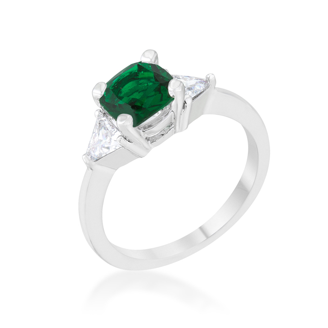 Jgoodin R08475R-C40-10 Womens Shonda 1.8 CT Emerald Cubic Zirconia Rhodium Cushion Classic Statement Ring - Size 10