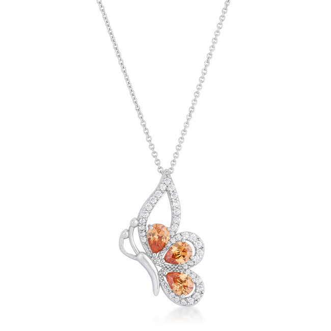 Picture of Jgoodin P11460R-C72 Karen 2.8 CT Champagne Cubic Zirconia White Gold Rhoidum Butterfly Drop Necklace