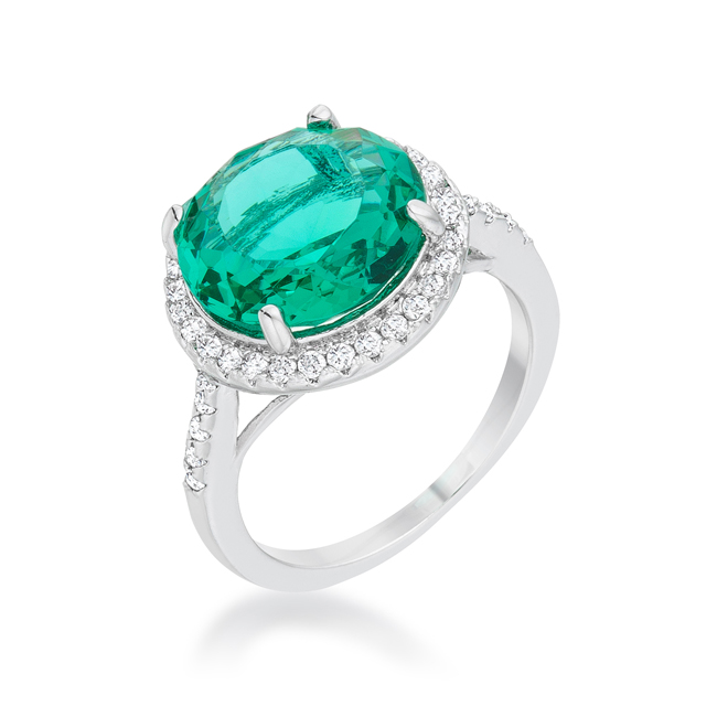 Jgoodin R08493R-C46-08 Womens Emie 7.3 CT Cubic Zirconia Rhodium Classic Ring, Blue Green - Size 8