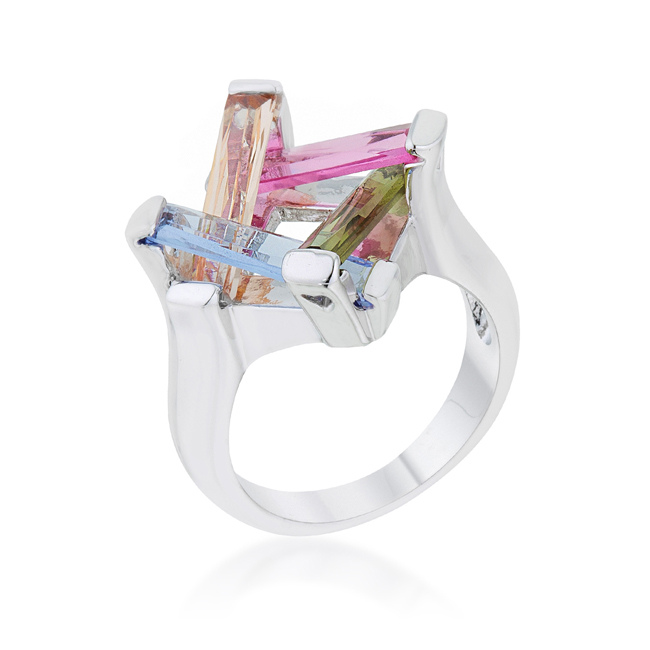 Picture of Jgoodin R08458R-V01-10 Myra Ring 10 CT Multicolor Cubic Zirconia White Gold Rhodium Cocktail Ring - Size 10