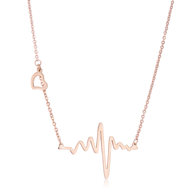 Picture of Jgoodin N01320AV-V00 Womens Hana Rose Gold Stainless Steel Delicate Heartbeat Necklace