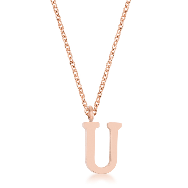 Picture of Jgoodin P11456A-V00-U Womens Elaina Rose Gold Stainless Steel U Initial Necklace