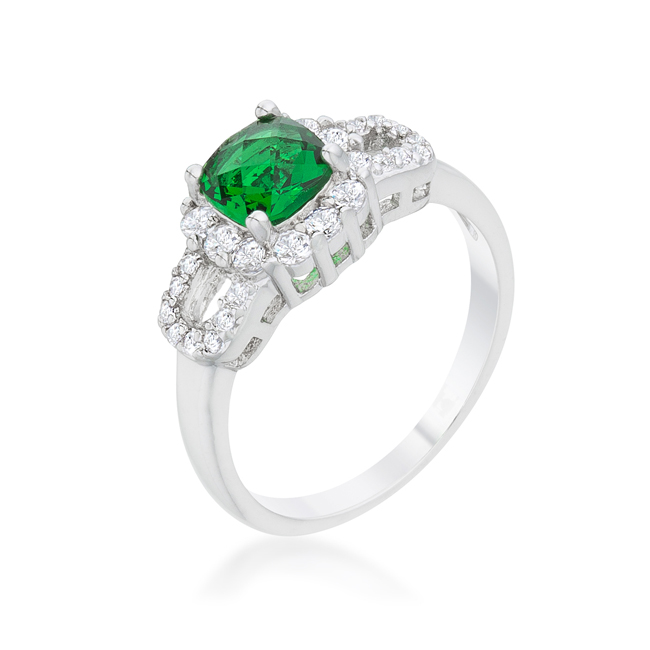 Picture of Jgoodin R08453R-C40-07 Womens Liz 1.1 CT Emerald Cubic Zirconia White Gold Rhodium Classic Ring - Size 7