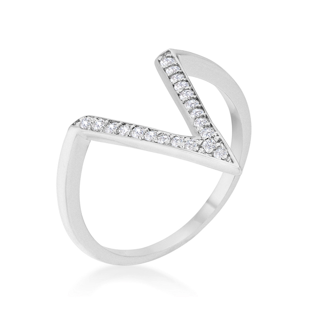 Picture of Jgoodin R08464R-C01-08 Michelle 0.2 CT Cubic Zirconia White Gold Rhodium Delicate V-Shape Ring - Size 8