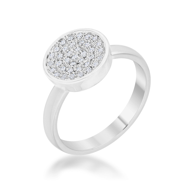 Womens Krystal 0.2 CT Cubic Zirconia Rhodium Pave Circle Ring - Size 6