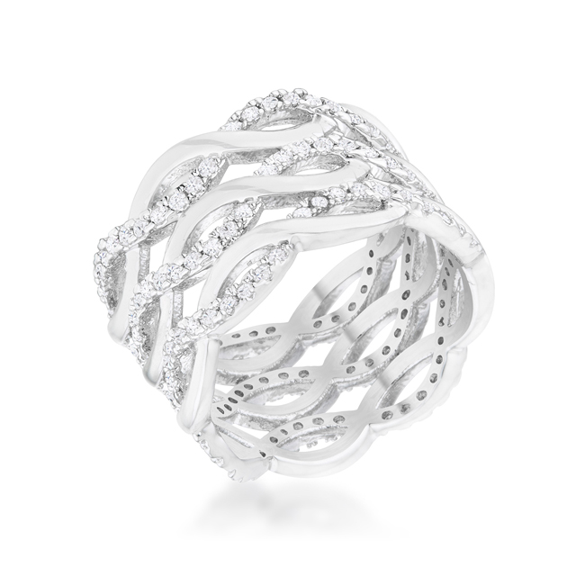 Picture of Jgoodin R08507R-C01-10 Womens Brandy 0.88 CT Cubic Zirconia Rhodium Twist Wide Cocktail Ring - Size 10