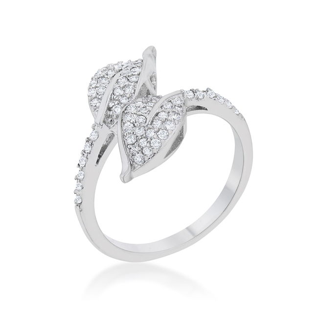 Picture of Jgoodin R08456R-C01-05 Liana 0.1 CT Cubic Zirconia White Gold Rhodium Leaf Wrap Ring - Size 5