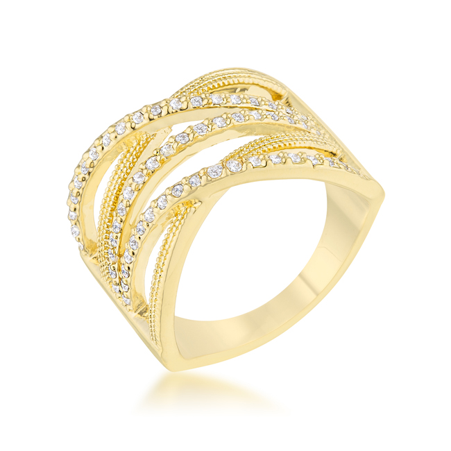 Picture of Jgoodin R08487G-C01-08 Womens Greta 0.57 CT Cubic Zirconia 14K Gold Wide Cocktail Cable Ring - Size 8