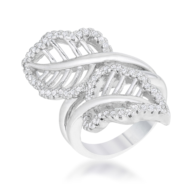 Womens Lina 0.4 CT Cubic Zirconia Rhodium Leaf Wrap Ring - Size 5
