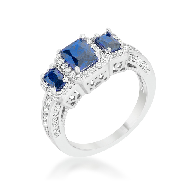 Picture of Jgoodin R08499R-C30-10 Womens Rita 2.3 CT Sapphire Cubic Zirconia Rhodium Classic Trio Ring - Size 10