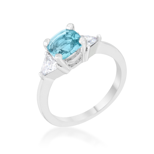 Jgoodin R08475R-C31-07 Womens Shonda 1.8 CT Cubic Zirconia Rhodium Cushion Classic Statement Ring, Blue Topaz - Size 7