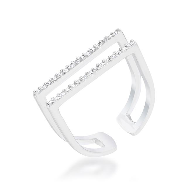 Womens Jenn 0.2 CT Cubic Zirconia Rhodium Pave Parallel Ring - Size 5
