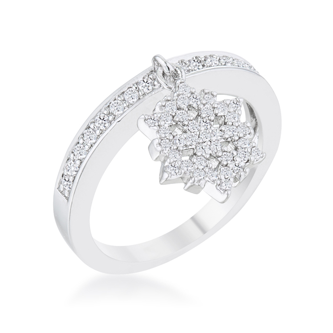 Womens Snowflake 0.35 CT Cubic Zirconia Rhodium Simple Holiday Charm Band Ring - Size 10