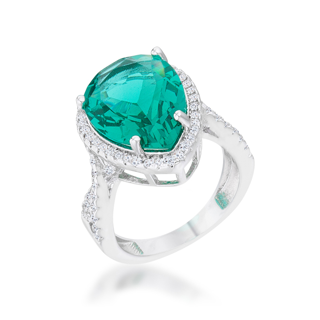 Picture of Jgoodin R08516R-C46-10 Womens Laura 9.9 CT Cubic Zirconia Rhodium Classic Teardrop Ring, Blue Green - Size 10