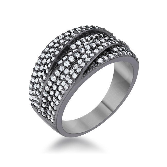 Jgoodin R08540B-C01-05 Womens Kina 1.7 CT Cubic Zirconia Hematite Contemporary Cocktail Ring, Clear & Jet Black - Size 5