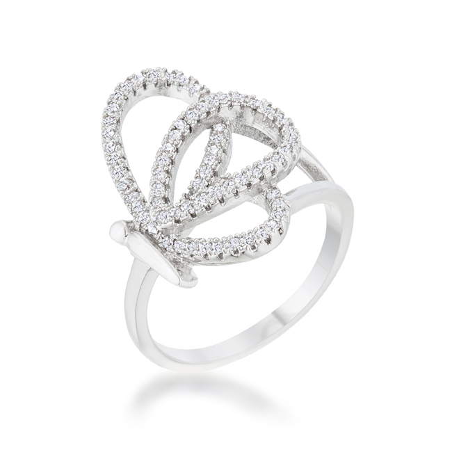 Womens Bea 0.4 CT Cubic Zirconia Rhodium Pave Butterfly Ring - Size 8