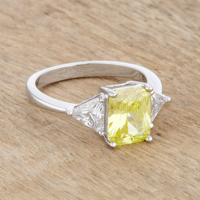 Picture of Jgoodin R08451R-V01-09 Classic Peridot Rhodium Engagement Ring, Clear & Green - Size 9