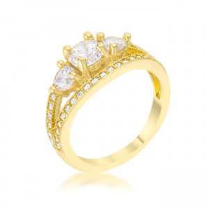 1.45 ct Geneviere Cubic Zirconia 14k Gold Classic Ring, Clear - Size 10