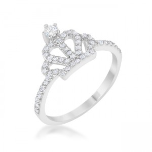 0.36 ct Elina Cubic Zirconia Rhodium Simple Crown Ring - Size 8