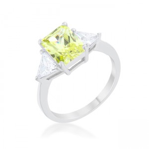 Picture of Jgoodin R08451R-V01-06 Classic Peridot Rhodium Engagement Ring, Clear & Green - Size 6