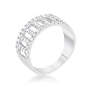 0.5 ct Rey Cubic Zirconia Rhodium Contemporary Band Ring, Clear - Size 6