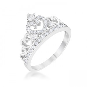 0.34 ct Aurora Cubic Zirconia Rhodium Heart Crown Ring - Size 6