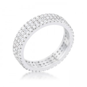 1.3 ct Chare Cubic Zirconia Rhodium Classic Band Ring, Clear - Size 6