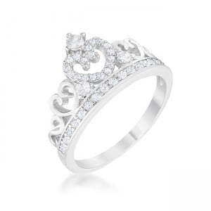 0.34 ct Aurora Cubic Zirconia Rhodium Heart Crown Ring - Size 5