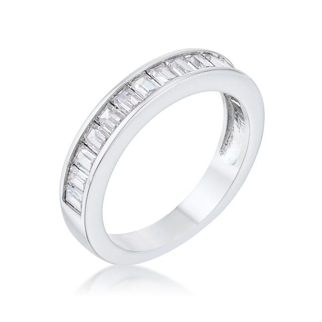 Jgoodin R08560R-C01-10 Baguette Cut Cubic Zirconia Rhodium Wedding Band - Clear, Size 10
