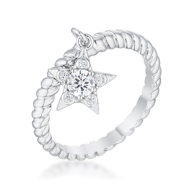 Jgoodin R08558R-C01-08 Cubic Zirconia Star Charm Fashion Ring - Clear, Size 8