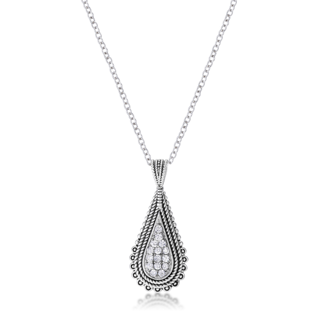 Jgoodin P50189R-V01 0.37 CT Tear Drop Rhodium Pendant Necklace with Cubic Zirconia - Clear
