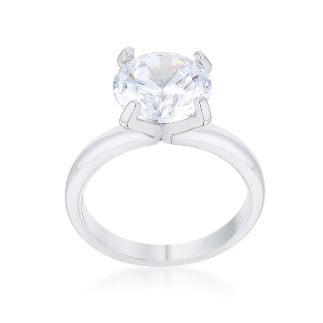 4.4 CT Hanna Cubic Zirconia Rhodium Classic Solitaire Ring - Size 8, Clear