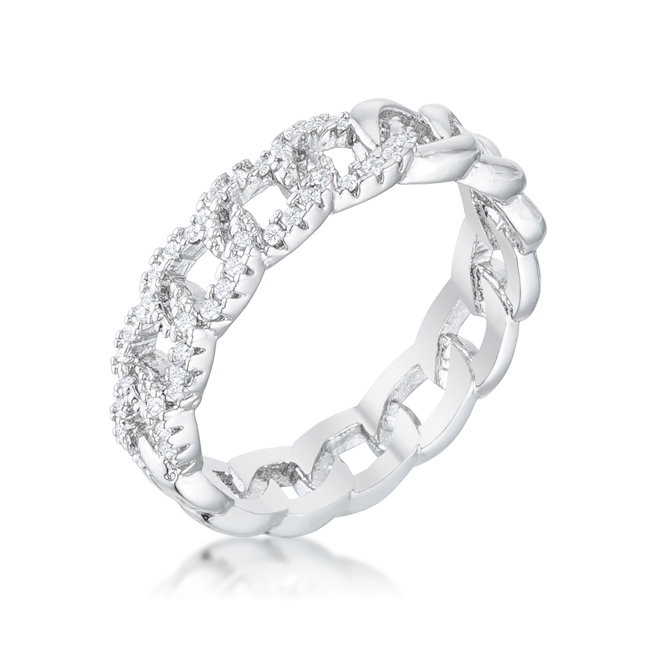 Picture of Jgoodin R08559R-C01-05 Interlocking Rhodium Chain Design Ring with Cubic Zirconia - Clear&#44; Size 5