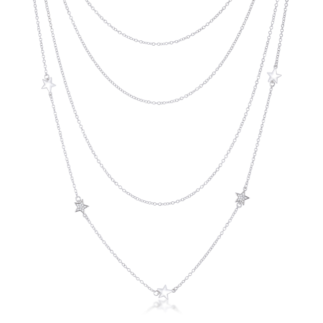 Picture of Jgoodin N01326R-C01 Multi-Chain Rhodium Star Necklace with Cubic Zirconia - Clear