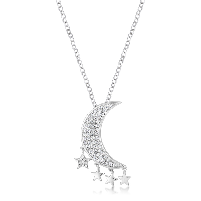 Picture of J Goodin N01328R-C01 0.6ct Dazzling Rhodium Moon & Stars Necklace with Cubic Zirconia, Clear