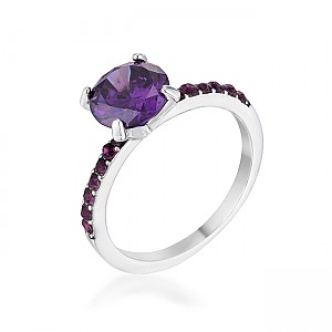 2.3ct Amethyst Cubic Zirconia Rhodium Ring - Size 5