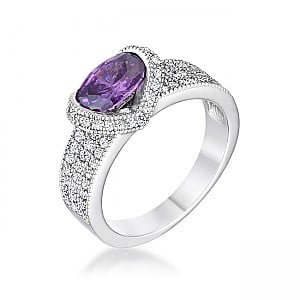 1.6 Ct Amethyst Oval Cubic Zirconia Ring, Size 6
