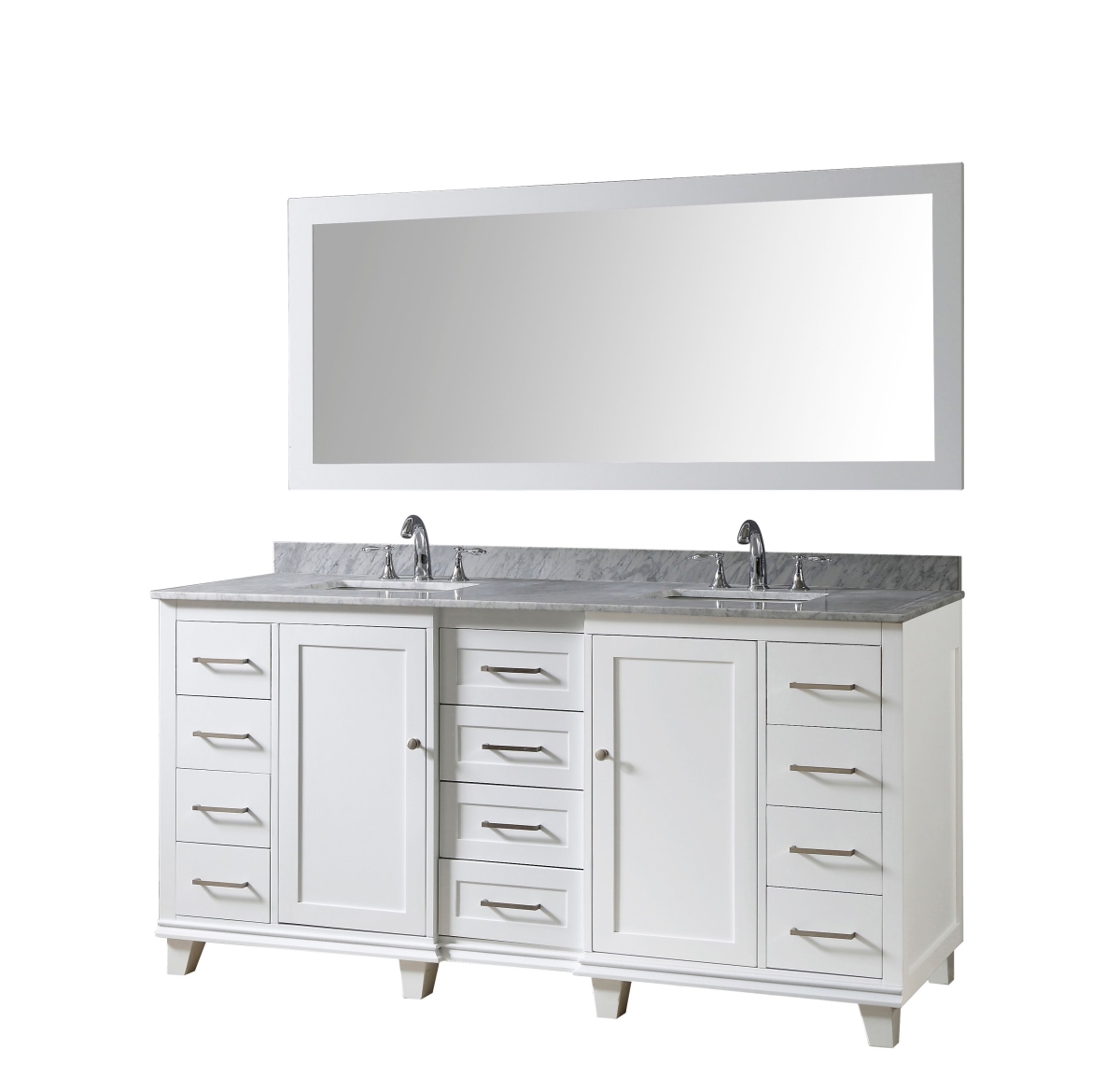 72BD15-WWC-M 72 in. Ultimate Classic Vanity in White with Carrara White Marble Vanity Top with white basins & Mirror -  J & J International