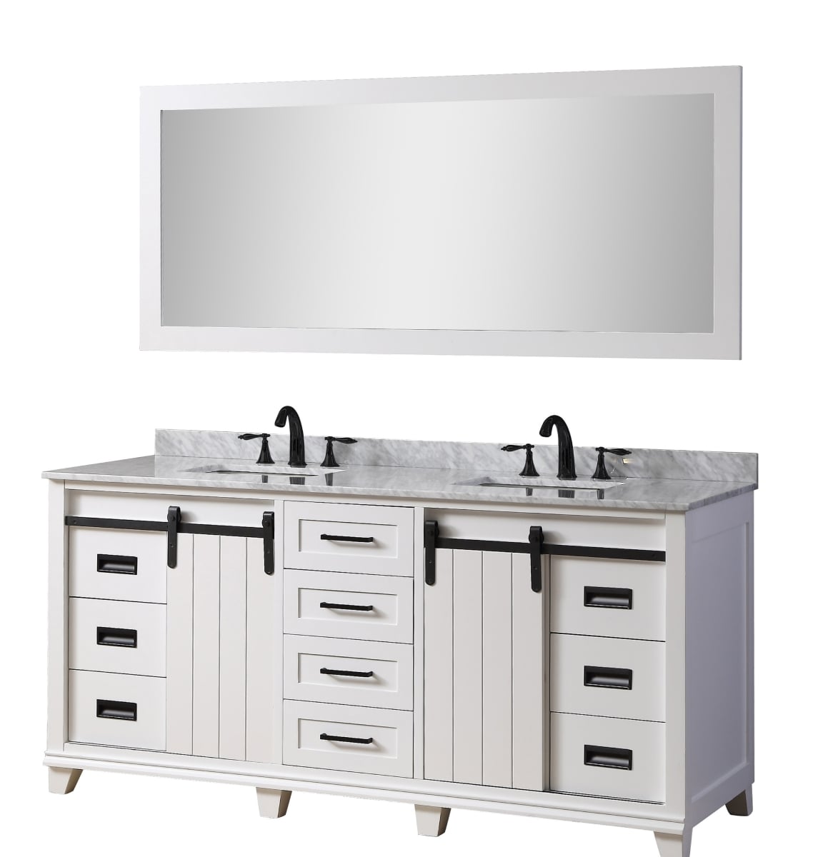 71 in. White Chanceton Vanity with Carrara Marble Top & Basins